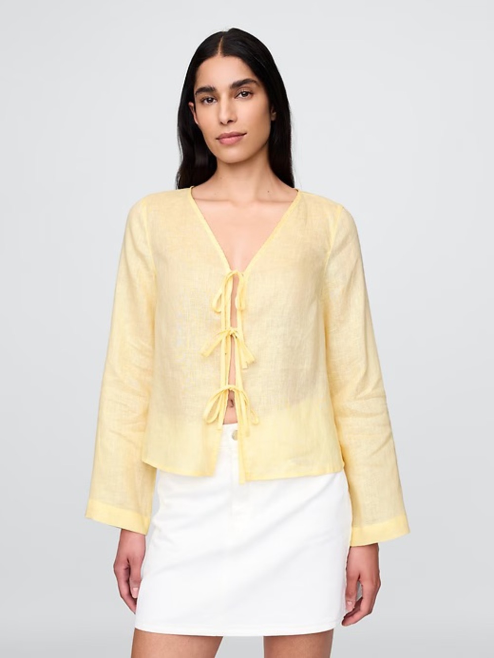 Gap Butter Yellow Tie-Front Linen Top